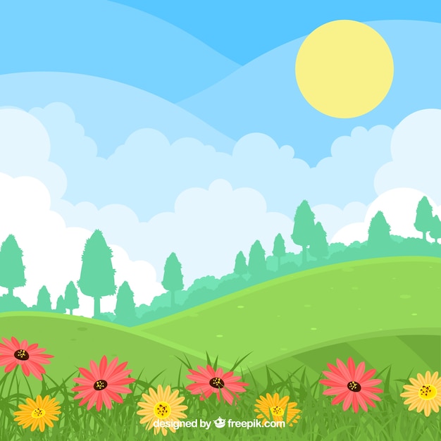 Free vector flat spring landscape background