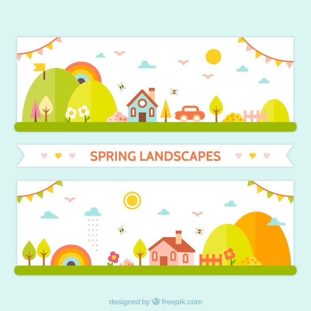 Flat spring landscape banners