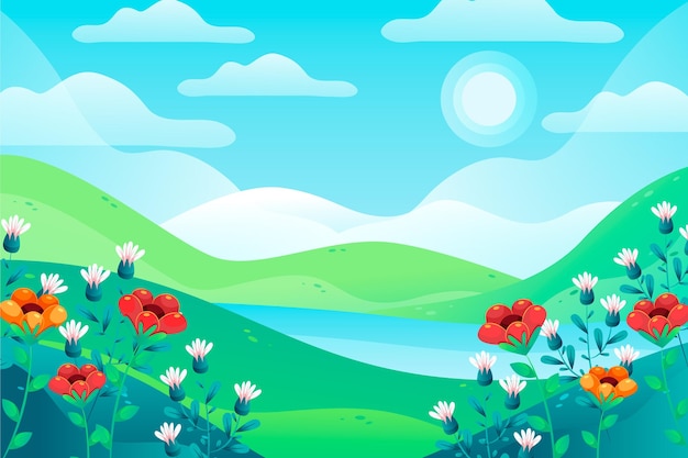 Free vector flat spring landscape illustration