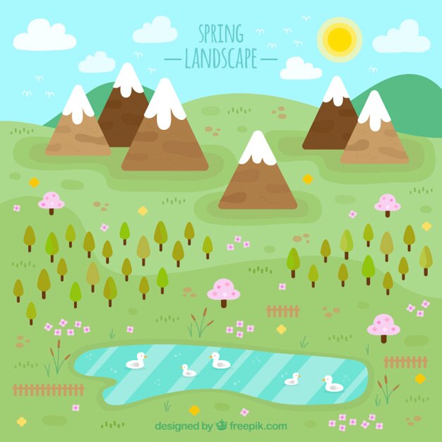 Free vector flat spring landscape