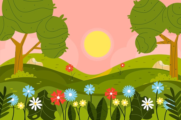 Free vector flat spring landscape