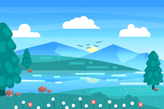 Free vector flat spring landscape