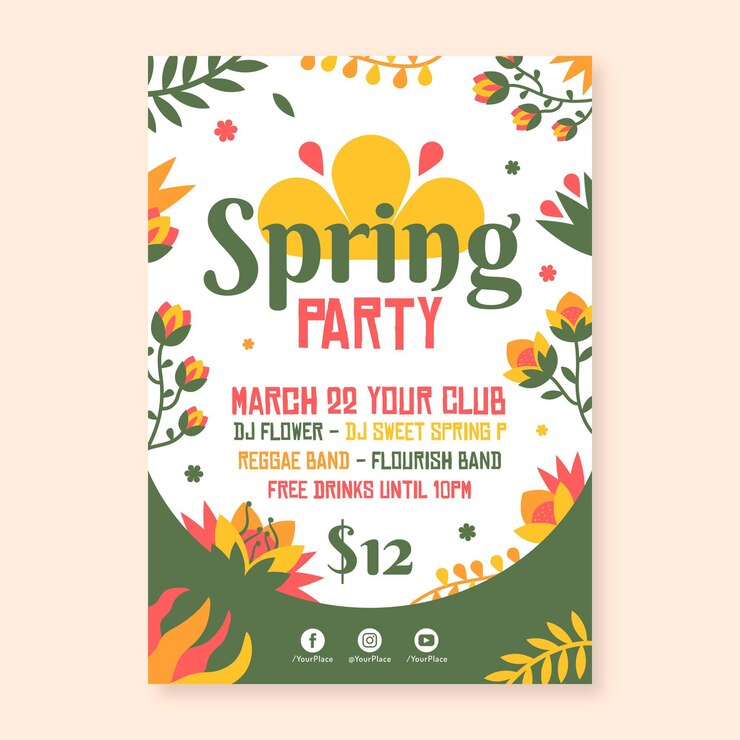 Free Vector flat spring party flyer