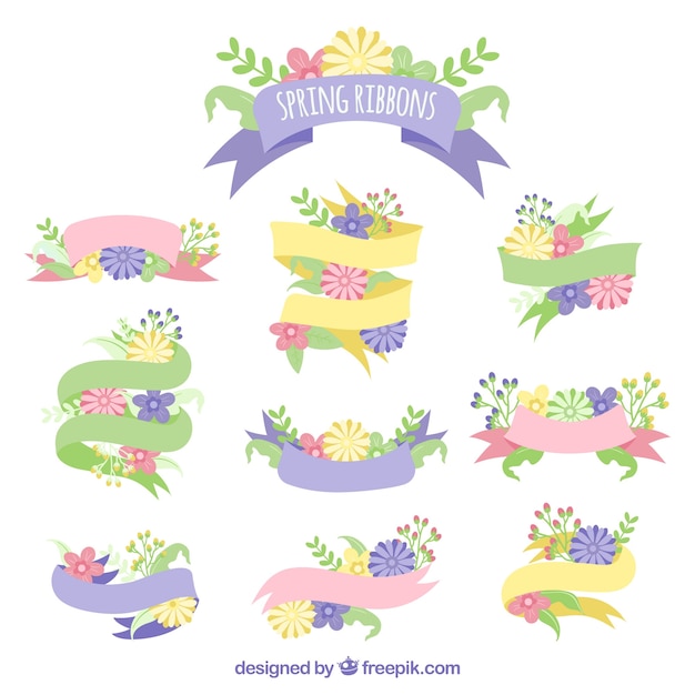 Free vector flat spring ribbon collection