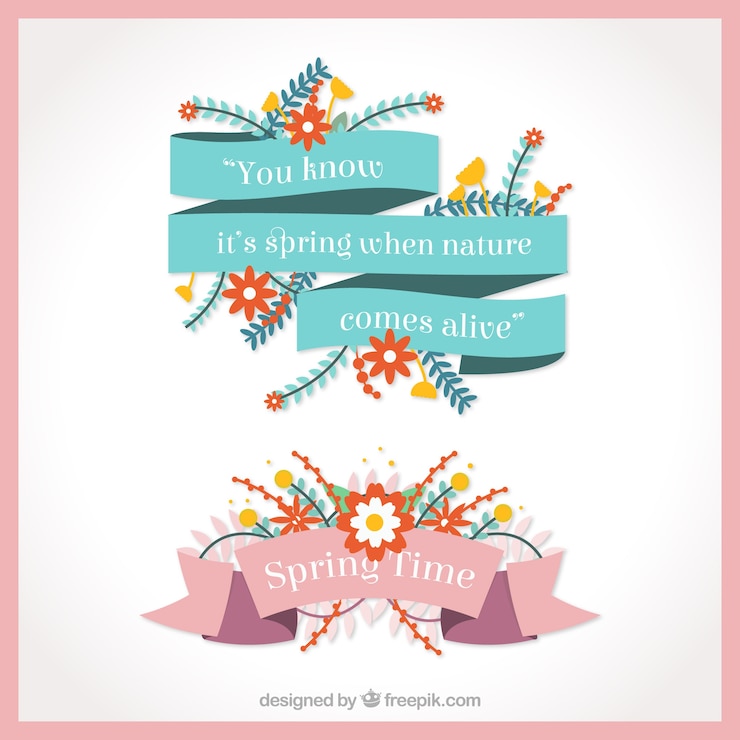 Free Vector flat spring ribbons with pretty flowers