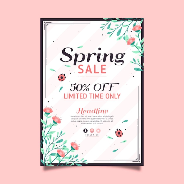 Free vector flat spring sale flyer template