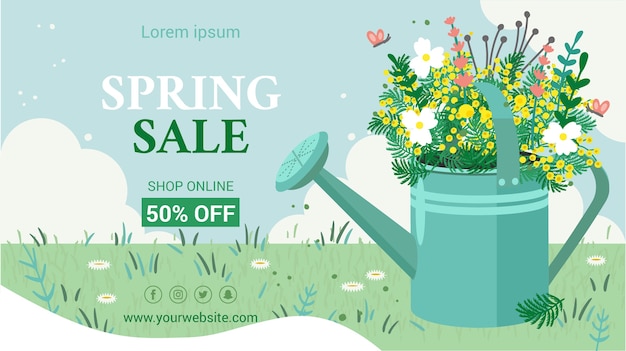 Flat spring sale horizontal banner template