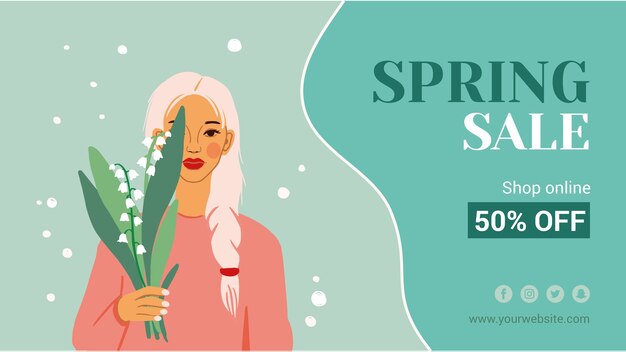 Flat spring sale horizontal banner template