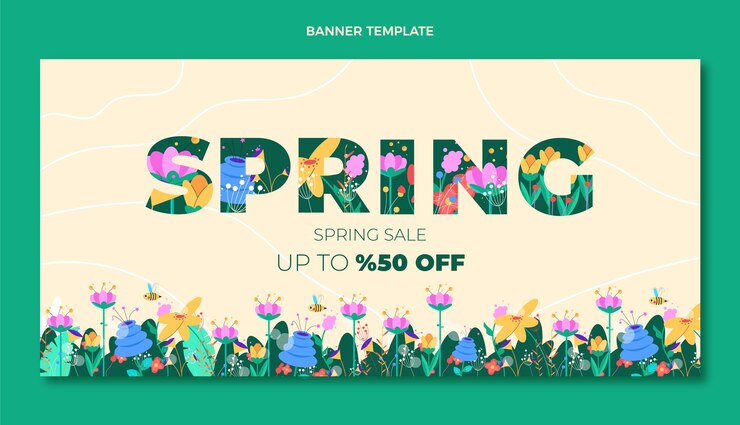Free Vector flat spring sale horizontal banner