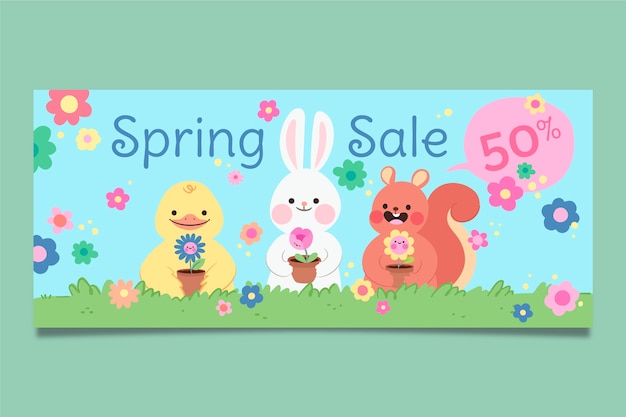 Free vector flat spring sale horizontal banner