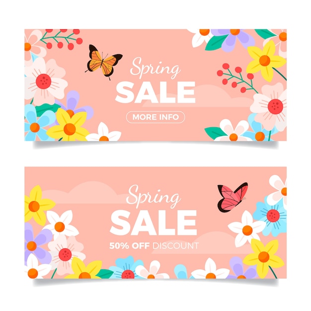 Free vector flat spring sale horizontal banners set