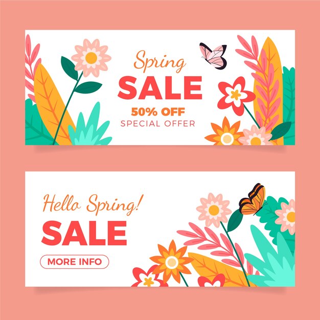 Flat spring sale horizontal banners set