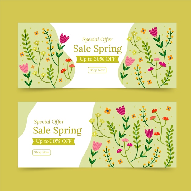 Free vector flat spring sale horizontal banners set