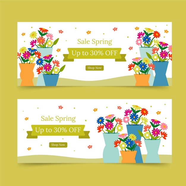 Free vector flat spring sale horizontal banners set