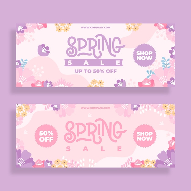 Flat spring sale horizontal banners set