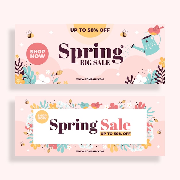 Free vector flat spring sale horizontal banners set