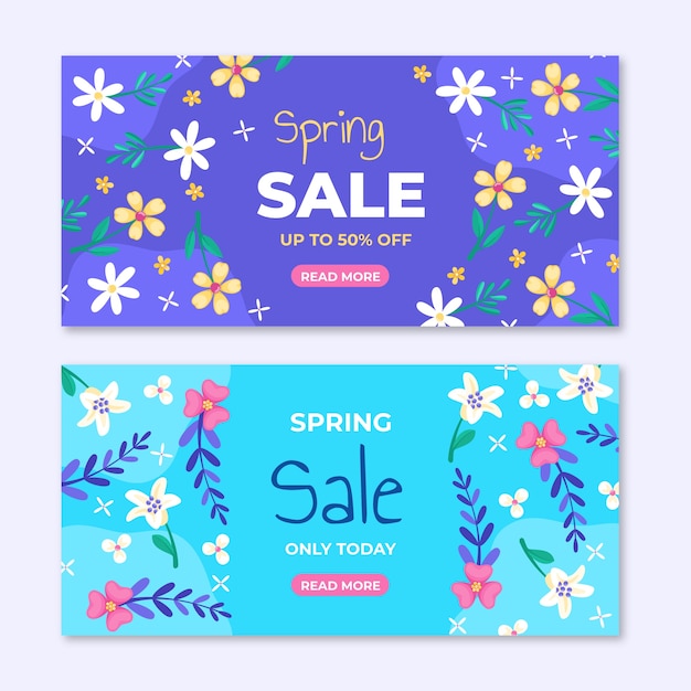 Flat spring sale horizontal banners set