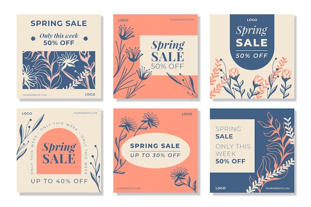 Flat spring sale instagram posts pack