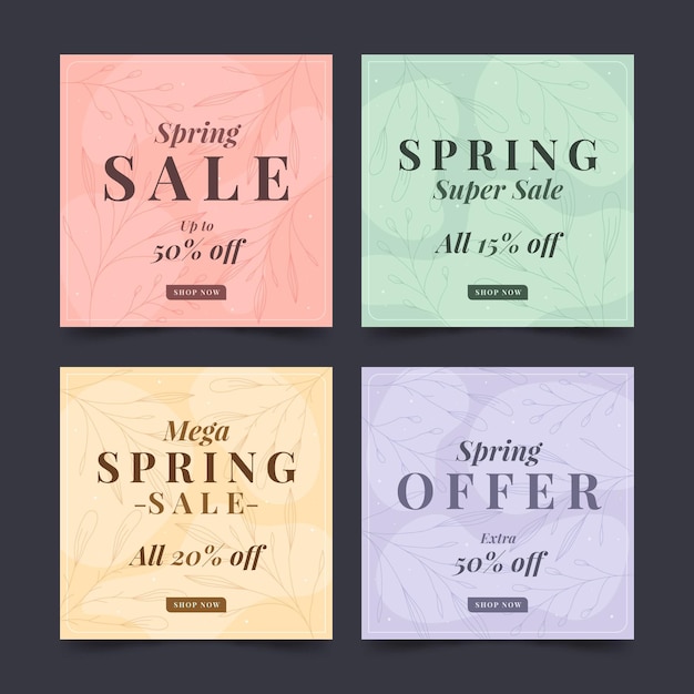 Flat spring sale instagram posts set