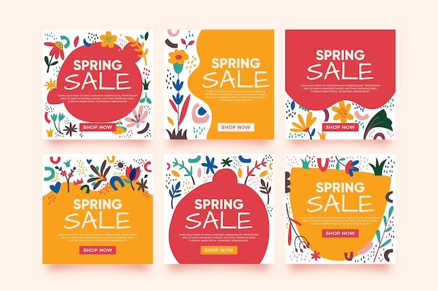 Free vector flat spring sale instagram posts set