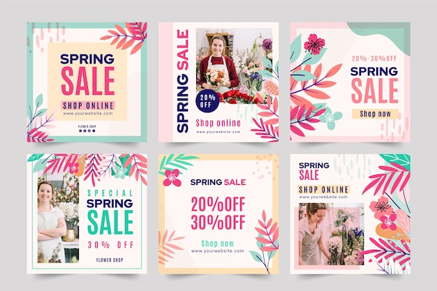 Free vector flat spring sale instagram posts