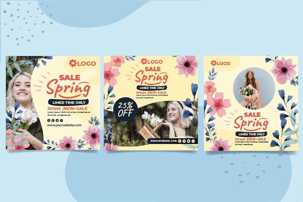 Free vector flat spring sale instagram posts