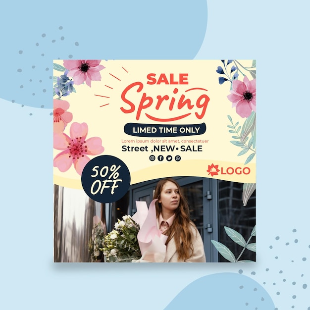 Free vector flat spring sale squared flyer