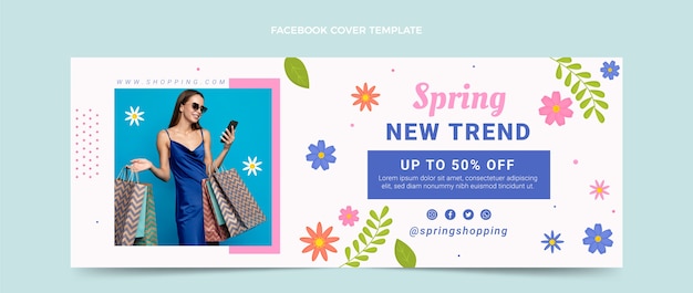 Flat spring social media cover template