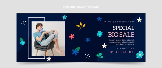 Flat spring social media cover template