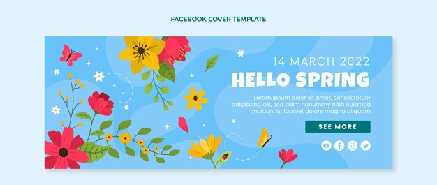 Flat spring social media cover template