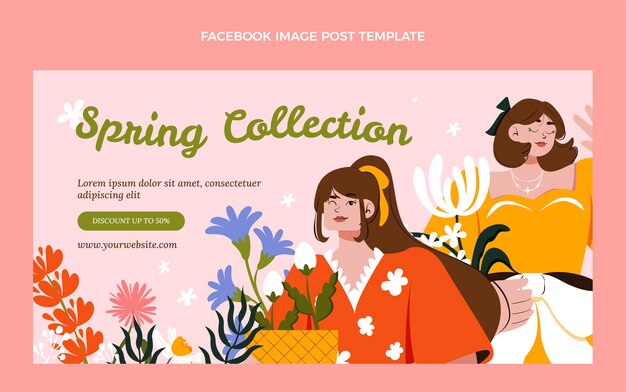 Flat spring social media post template