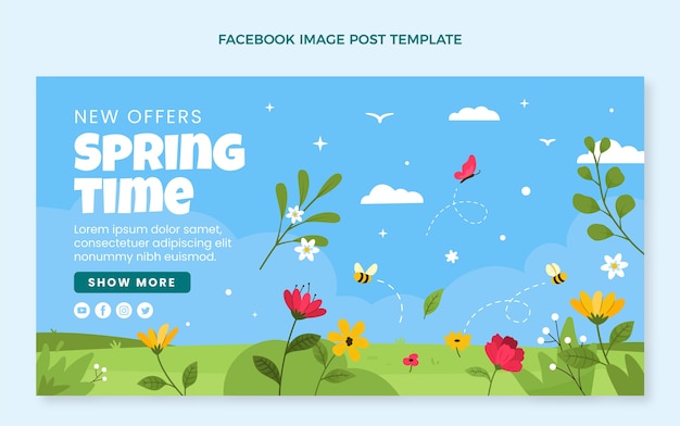 플랫 봄 소셜 미디어 게시물 템플릿