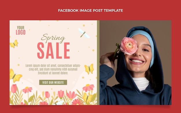 Flat spring social media post template