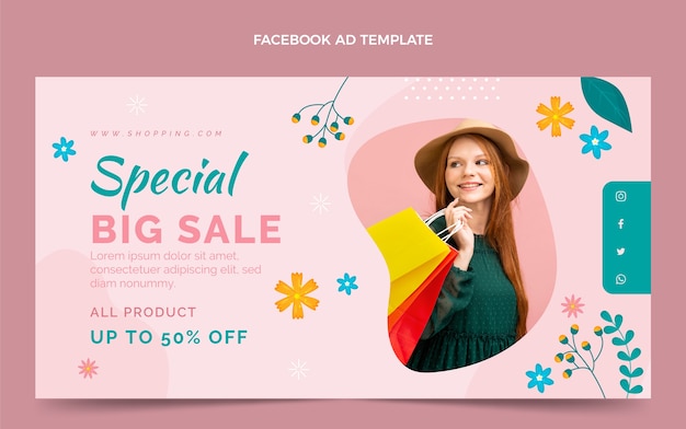 Flat spring social media promo template