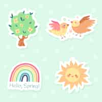 Free vector flat spring stickers collection