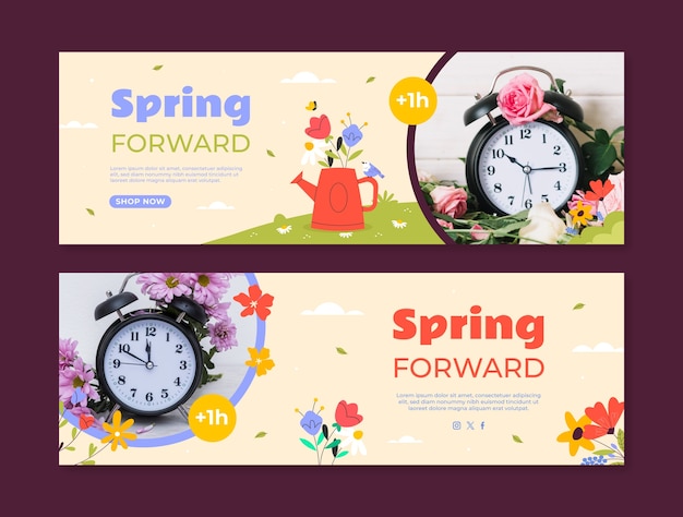 Flat spring time forward horizontal banner template