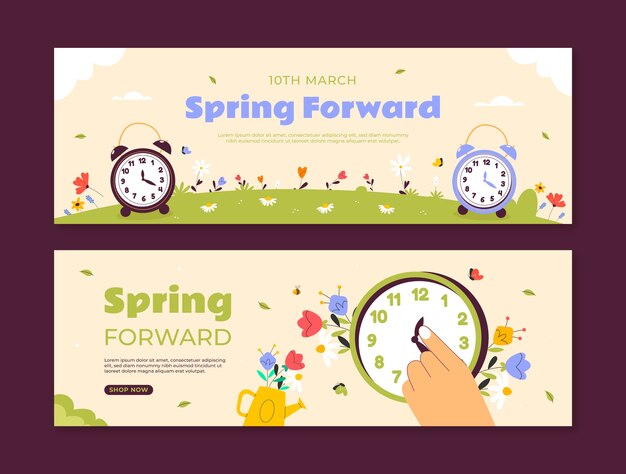 Free vector flat spring time forward horizontal banner template