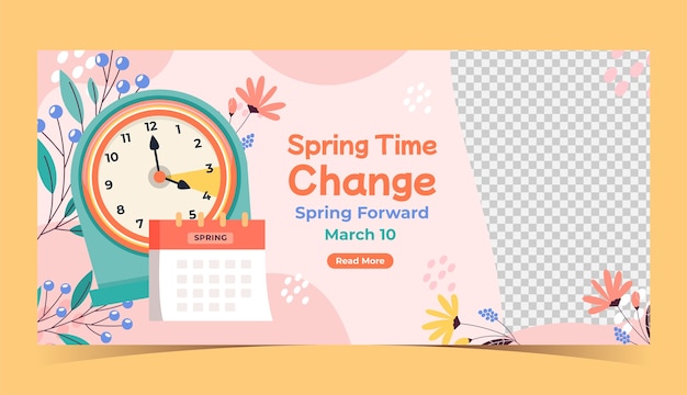 Flat spring time forward horizontal banner template