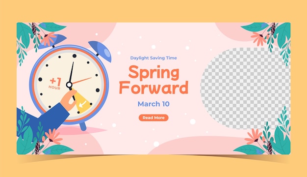 Free vector flat spring time forward horizontal banner template