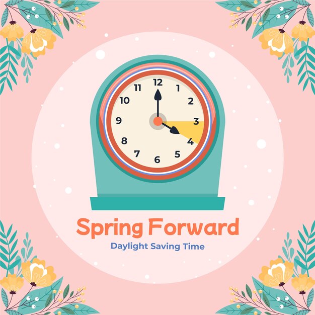 Flat spring time forward illustration