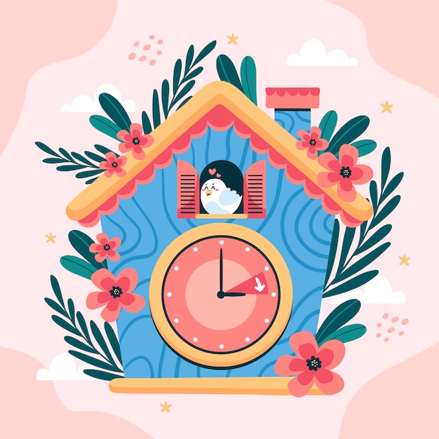 Flat spring time forward illustration