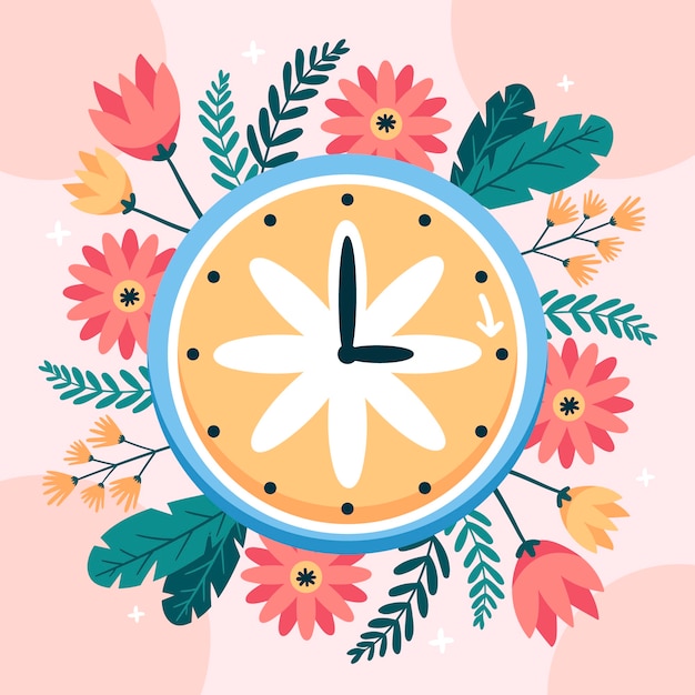 Flat spring time forward illustration