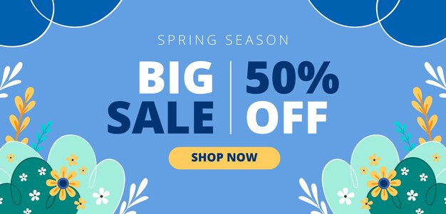 Free vector flat spring time horizontal sale banner template