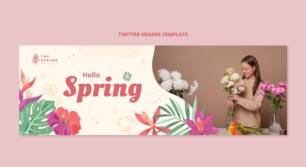 Free vector flat spring twitter header