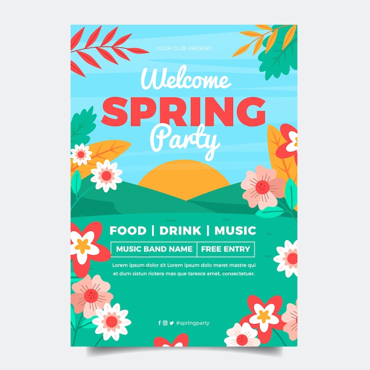 Free Vector flat spring vertical poster template