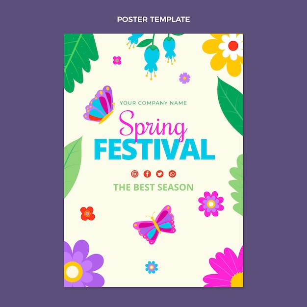 Flat spring vertical poster template