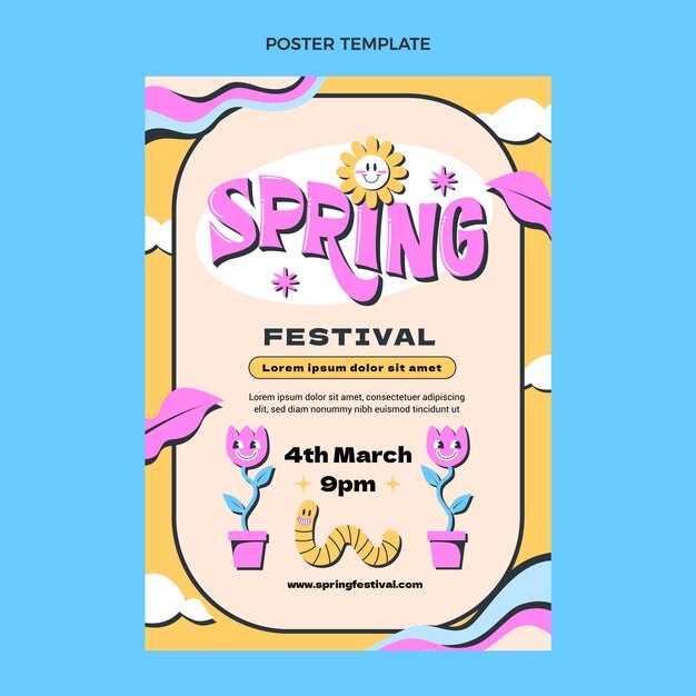 Flat spring vertical poster template