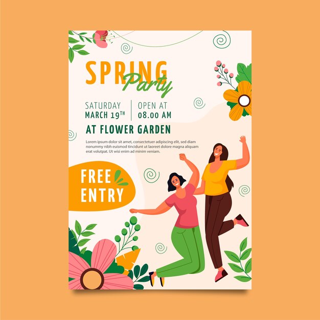 Flat spring vertical poster template