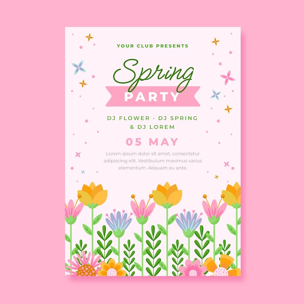 Flat spring vertical poster template