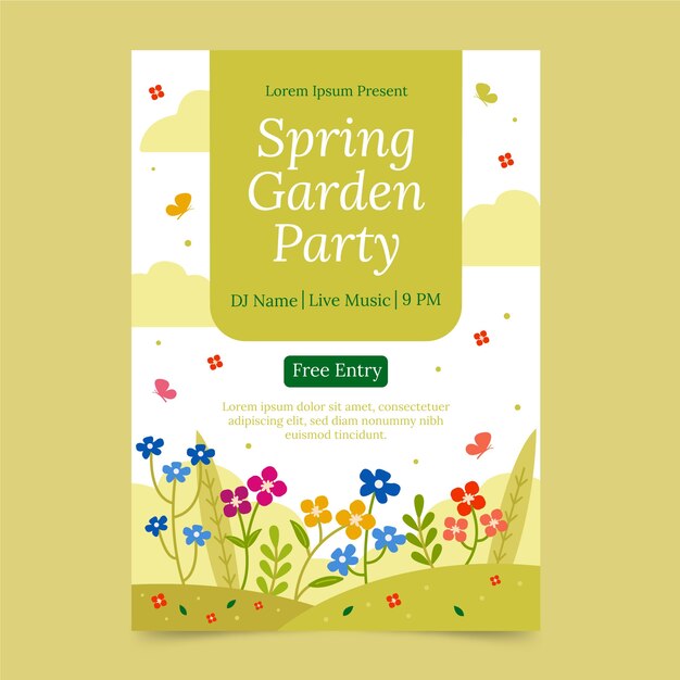 Flat spring vertical poster template